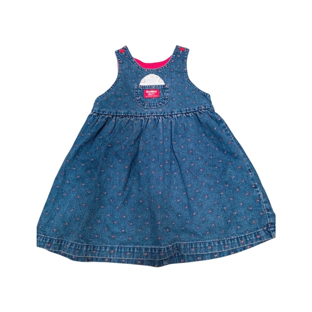 Vintage 90s OshKosh B'gosh Denim Floral Pinafore Dress Toddler Girls Size 5T